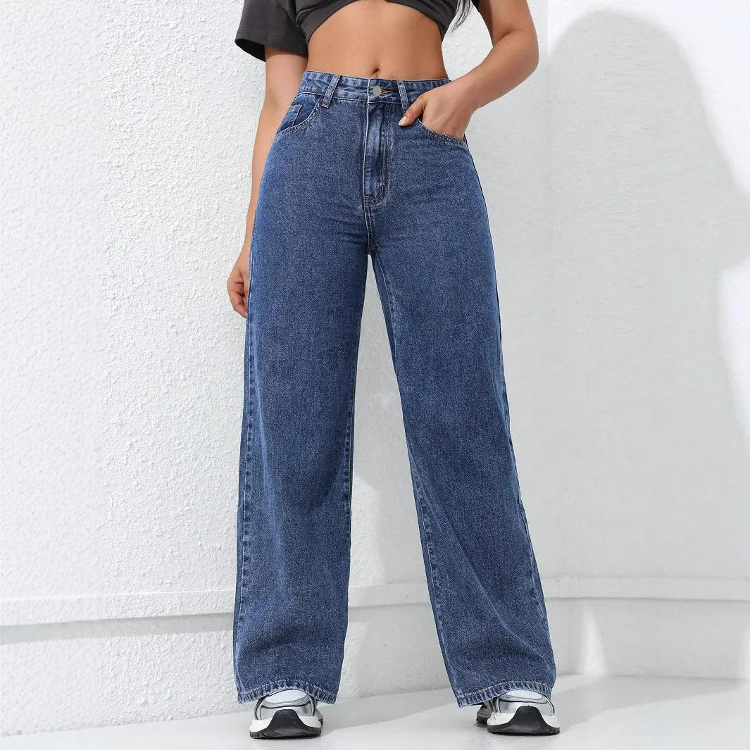 Jeans Wide Leg Pants Women Streetwear High Waist Washed Distressed Floor Length Straight Trousers Vintage 2025 Basics Denims