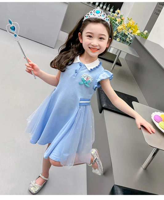 Girls Summer Princess Style Polo Dress Kids Casual Short Sleeve Lapel A-Line Dress Toddler Baby Girls Party Holiday