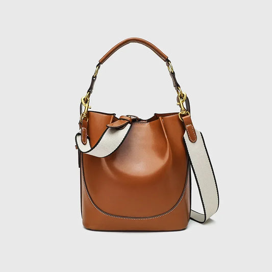 New Women's Large Capacity Bucket Bags with Wide Shoulder Strap Single Shoulder Handbag Drawstring Handheld Crossbody Bags