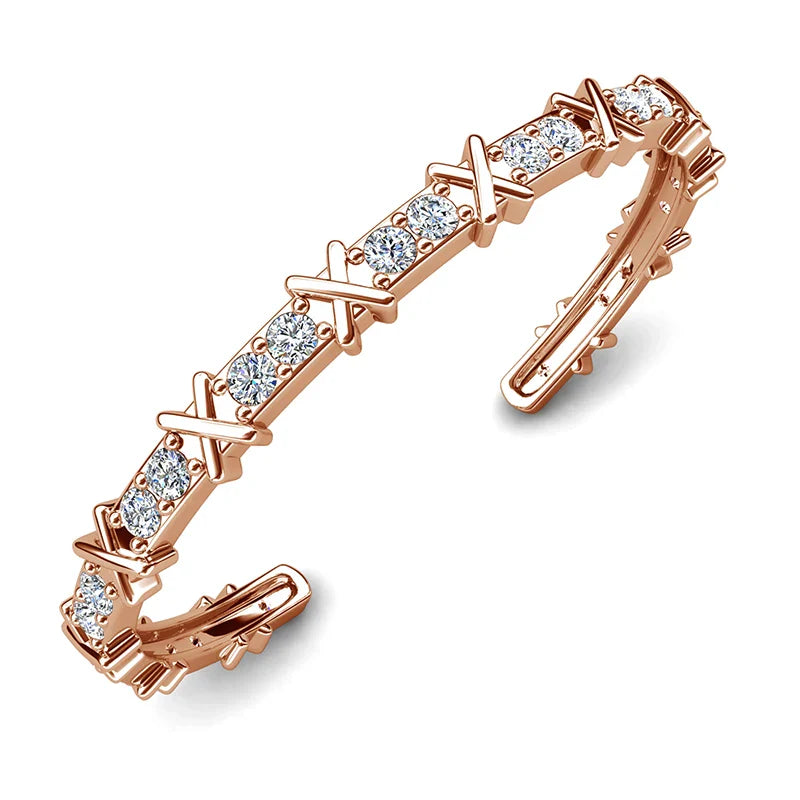 Crystals from Swarovski Letter X Cuff Bangle Women Men Fashion Stack-able White Bracelet Party Daily Charming Jewelry