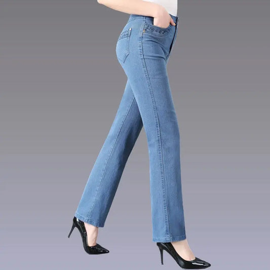 High waisted Loose Straight leg pants Women's Casual Denim Trousers