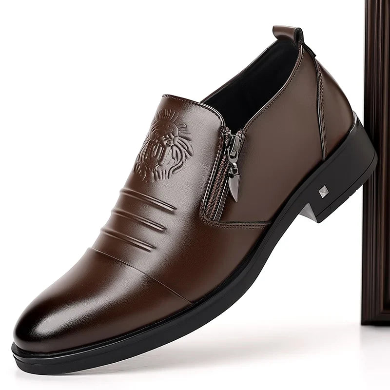 Men's leather casual shoes, fashionable business oxford shoes, zipper pointed leather shoes