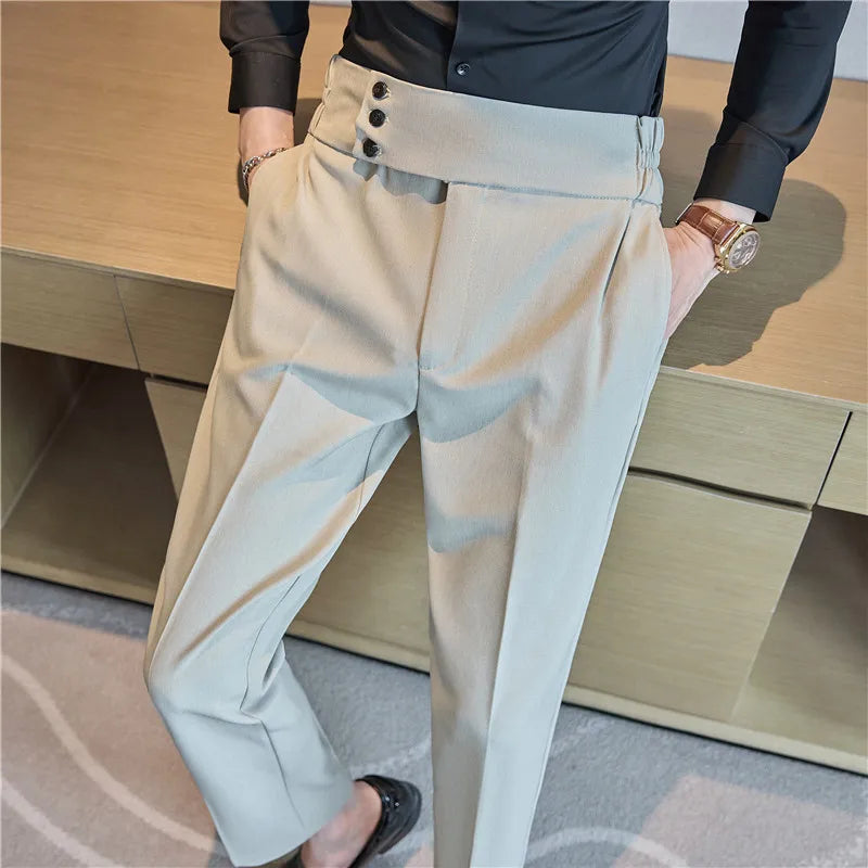 Men Summer Boutique Suits Pants Male Formal Wear Trousers Quality Men British Style Ice Silk Fabric Business Casual Suit Pants