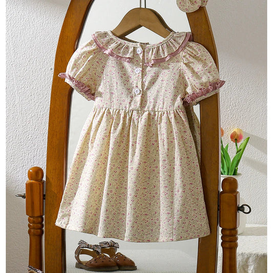 1-6Yrs Casual Summer Kids Girls Dress Floral Kids Clothes Ruffled Collar Purple Baby Girl Princess Dress New Flower Girl Dresses