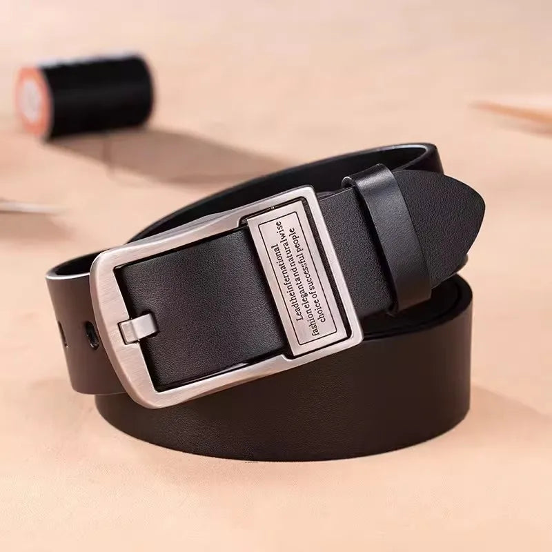 New Leather Cowhide Men's Belt Fashion Metal Alloy Pin Buckle Adult Luxury Brand Jeans Business Casual Waist Male Strap Brand