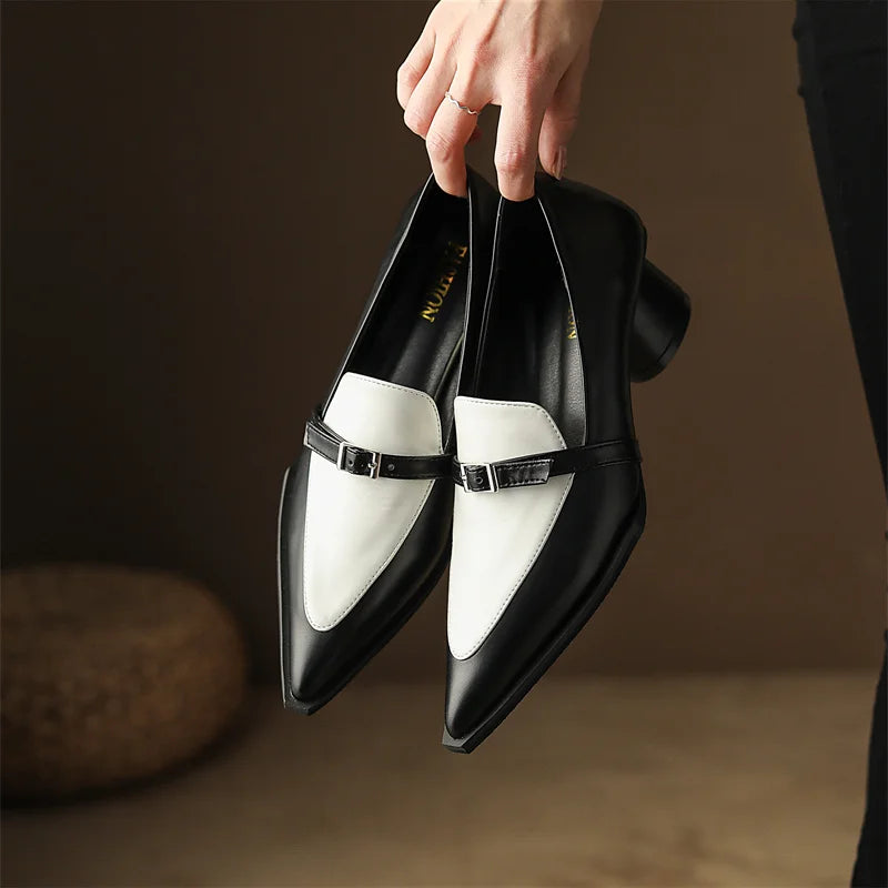 New Summer Style Fashionable Comfortable Wear-resistant Belt Buckle Thick Heel Medium Pointed Matching Women's Single Shoes