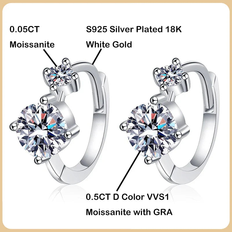 Real D Color 0.55CT Full Moissanite Hoop Earrings For Women S925 Sterling Silver Plated PT950 Diamond Earring Fine Jewelry