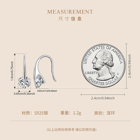1CT Moissanite French Wire Hook Earrings Rotatable VVS1 Lab Diamond 925 Sterling Silver for Women Minimalist Jewelry Gift