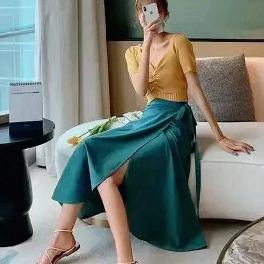 Fashion Women Floral Print Skirt Side Tie Beach Skirts Summer High Waist Wrap Flower Long Skirt with Slit Y2k Long Skirt
