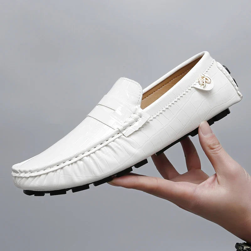 Patent Leather Loafers for Men, Crocodile Pattern, Korean Style, Trendy, Popular Casual Leather Shoes, Slip-On Loafers, Lazy Shoes