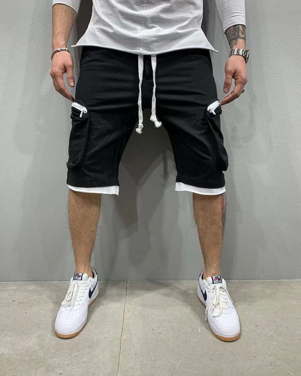 Mens Summer Cargo Shorts Cotton Workout Fitness Shorts Breathable Jogger Training Gyms Bodybuilding Multi Pocket Yellow Shorts