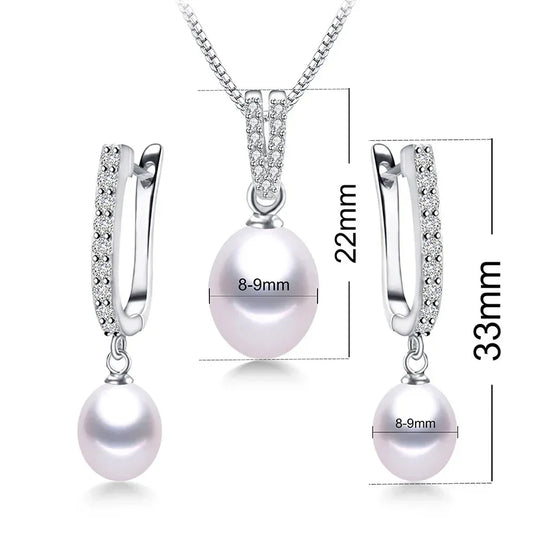 Horseshoe 8-9mm Rice Freshwater Pearl Earrings&Necklaces Jewelry Set for Women 925 Sterling Silver 45cm Pendant Necklace