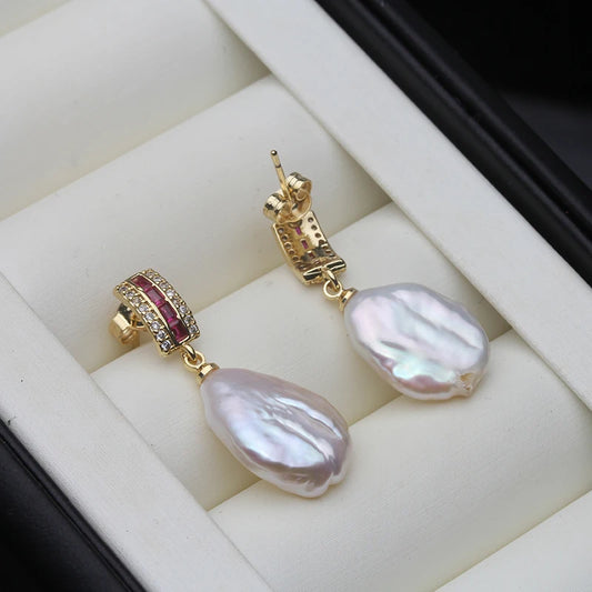 Genuine Natural Freshwater Baroque Pearl Earring Woman,White Silver 925 Pearl Earrings Jewelry Mother Wife Birthday Gift