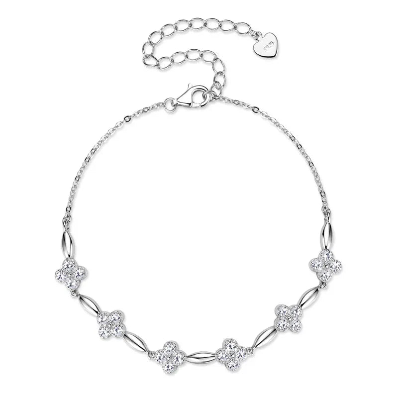 Certified Moissanite Four Clover Flower Bracelets for Women S925 Sterling Silver Bracelet Chains Wedding Jewelry Gifts