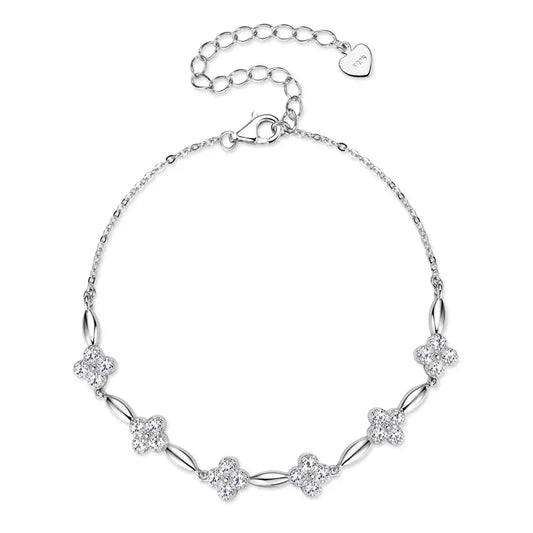 Certified Moissanite Four Clover Flower Bracelets for Women S925 Sterling Silver Bracelet Chains Wedding Jewelry Gifts