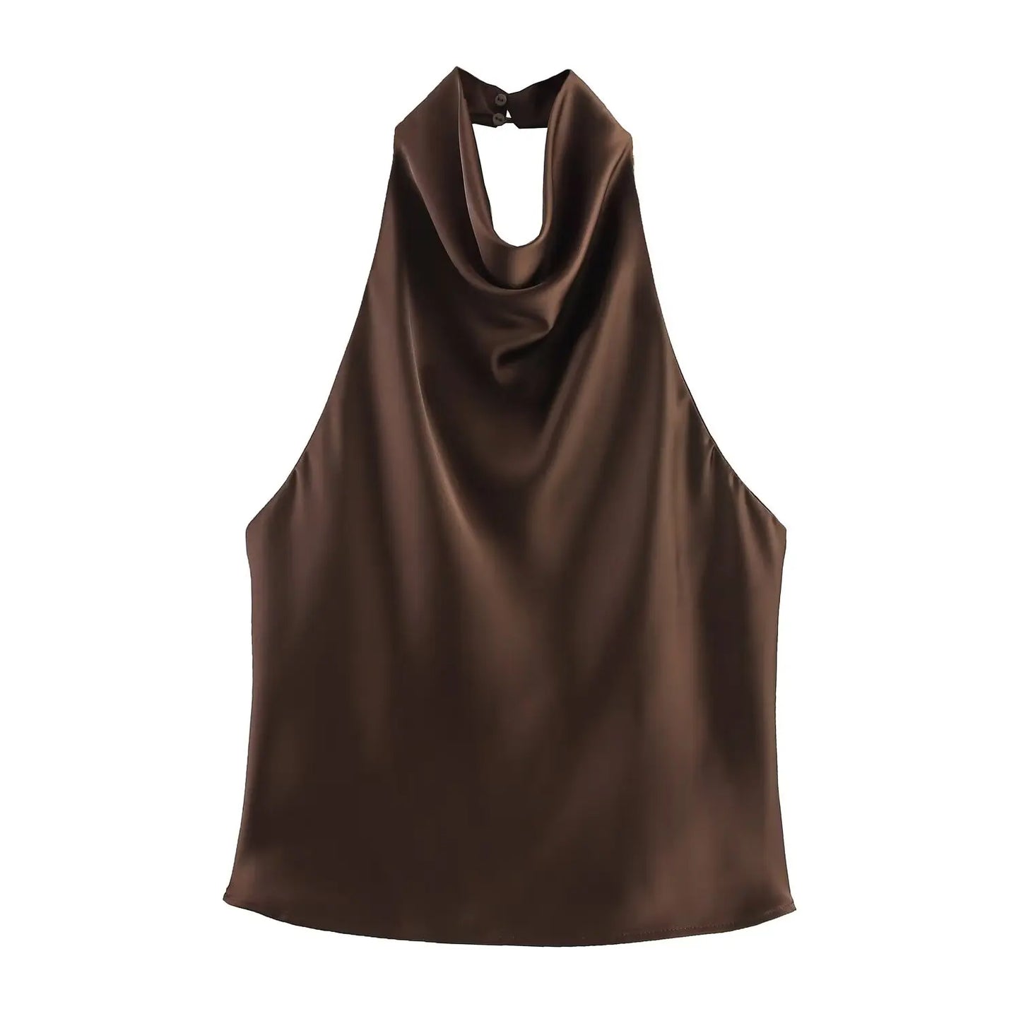 Sexy Chic Butter Yellow Satin Tops Women Halter Backless Beach Holiday Party Top Fashion 2025 New Year Evening Satin Top