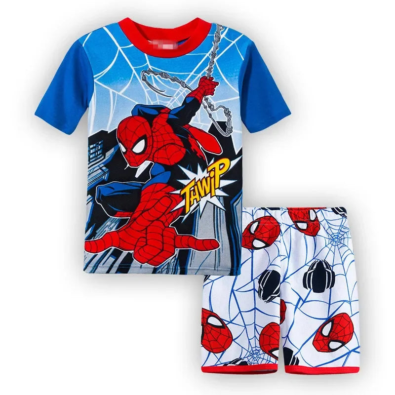 2pcs Marvel Spiderman Short-Sleeved Boys Homewear Pajamas Set Kawaii Cartoon Spider-man Baby Sleepwear T Shirt Shorts Pant Gift