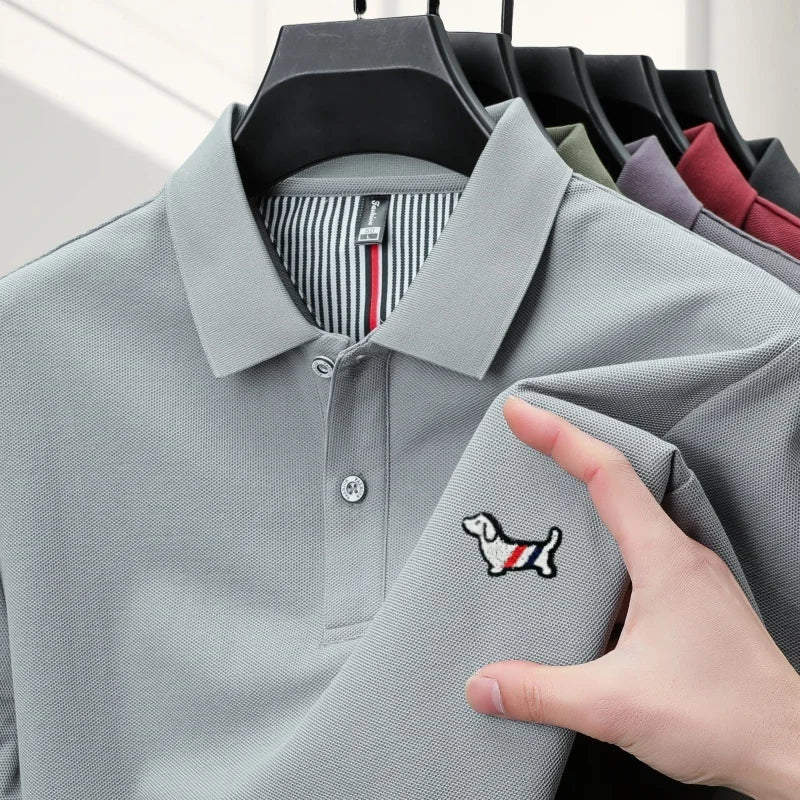 100% pure cotton men's classic dog polo shirt, business casual, sweat absorbing, breathable, daily use, short sleeved T-shirt