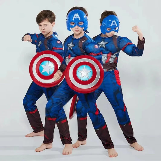 Captain America Muscle Costume Superhero Captain America Muscle Jumpsuit Shield Cape Outfits Halloween Carnival Costumes