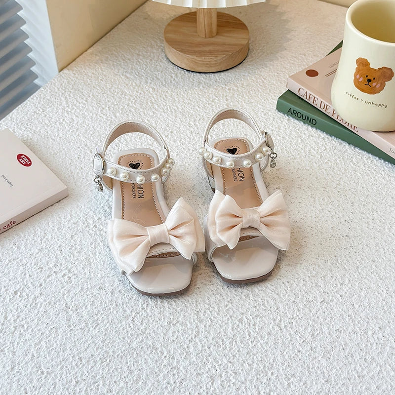 Girls Sandals Sweet Elegant Kids Dress Shoes Dance Wedding Non-slip 2025 Summer New Girls Princess Sandals Big Bows Ins Trendy