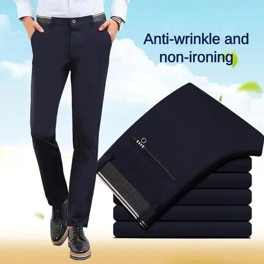 Men‘s Suit Pants Business Office Male Dress Pants Elastic Wrinkle Resistant Big Size Classic Casual Trousers Black Navy Blue