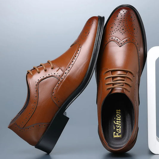 Handcrafted Mens Oxford Shoes Genuine Calfskin Leather Brogue Dress Shoes Classic Business Formal Shoes Man