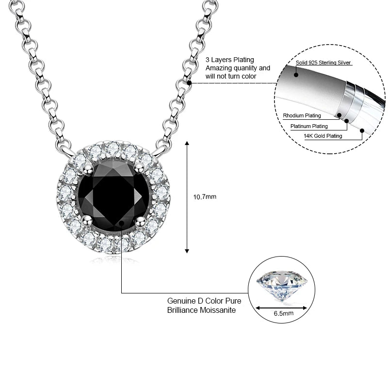 925 Sliver Moissanite Pendant Necklace Stud Earrings Sets Black Diamond Jewelry Set 18k White Gold Plated for Women & Men Gifts
