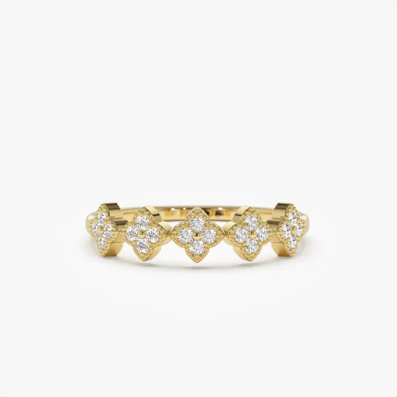 2mm Moissanite Ring With Certificate 925 Sterling Silver Cluster Flower Wedding Rings For Women 14k Gold Plated Jewelry