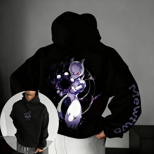Anime Mewtwo Co Branded Hoodie Spring/Autumn New Street Hip Hop Men's and Women's Daily Casual Parent Child Top