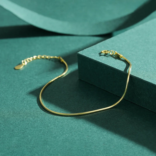 Solid 925 Sterling Silver Simple Charm Snake Chain Bracelet Trendy Gold Color Bracelets For Women Party Fine Jewelry Gift