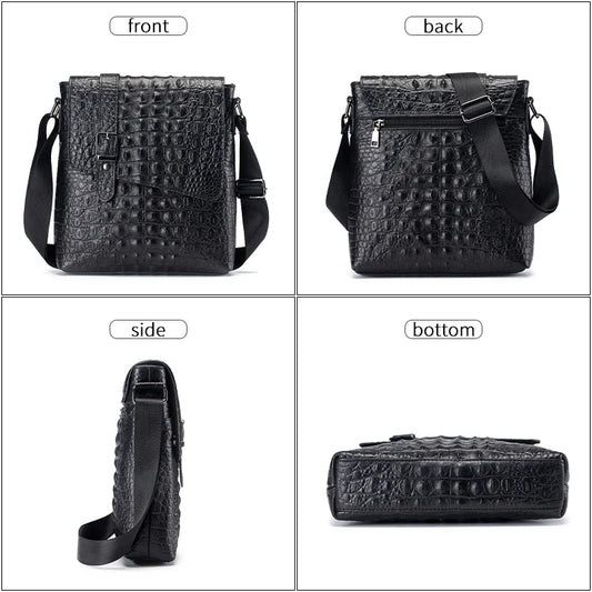 Genuine Leather Men's Crocodile Pattern Shoulder Bag Fashion Men Messenger Chest Bag Vintage Crossbody Travel Bag