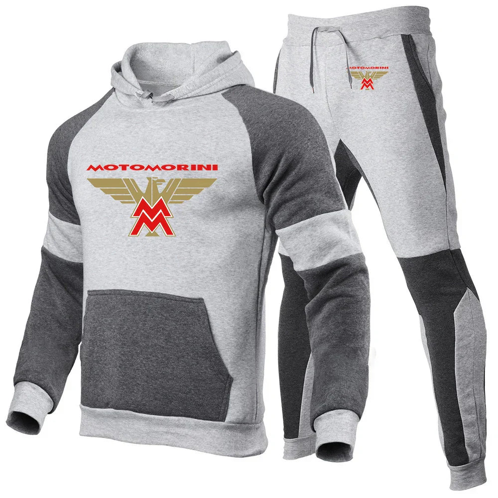 2024 Spring Autumn Men's Moto Morini Logo Print Sports Splicing Cotton Hooded Tracksuit+Jogging Sweatpants Trend Comfortable Set