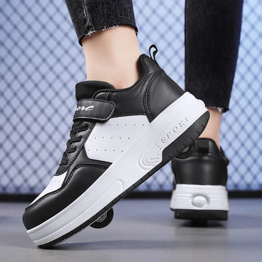 Ultra-Light Leathe Two Wheels Children's Sport Roller Skate Shoes for Kids Boys Girls Walking Running Sneakers Outdoor for Women