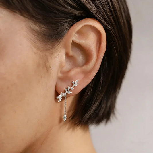 Tassel Flowers All Moissanite Drop Earrings for Women Pass Diamond Test Dainty Bridal Jewelry 100% Real Sterling Silver