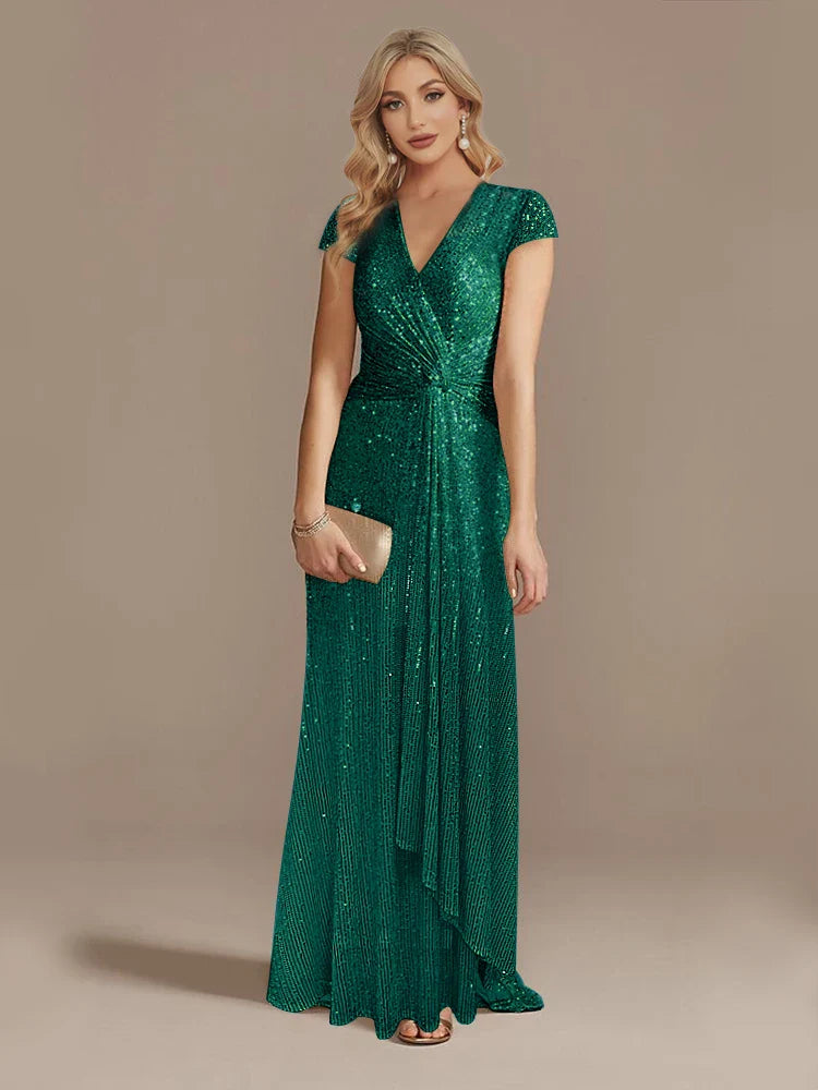 New Luxury Blue V-Neck Sequin Evening Dresses Elegant 2025 Women Party Maxi Dress Gowns Long Cocktail Dresses Gowns Prom