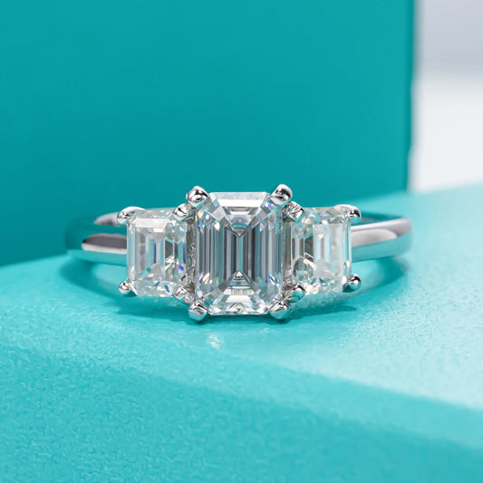1.6cttw Emerald Cut D Color Moissanite Ring 18K Gold Plated 925 Sterling Silver Engagement Wedding Rings For Women