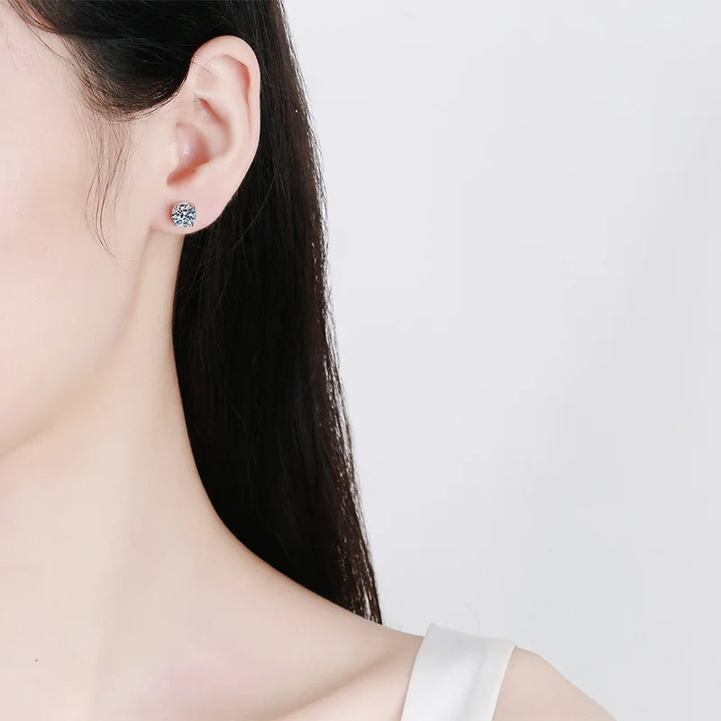 D Color 0.5-2CT 4 Prong Moissanite Screw Earrings For Women Girls Fine Jewelry S925 Sterling Silver Diamond Stud Earring