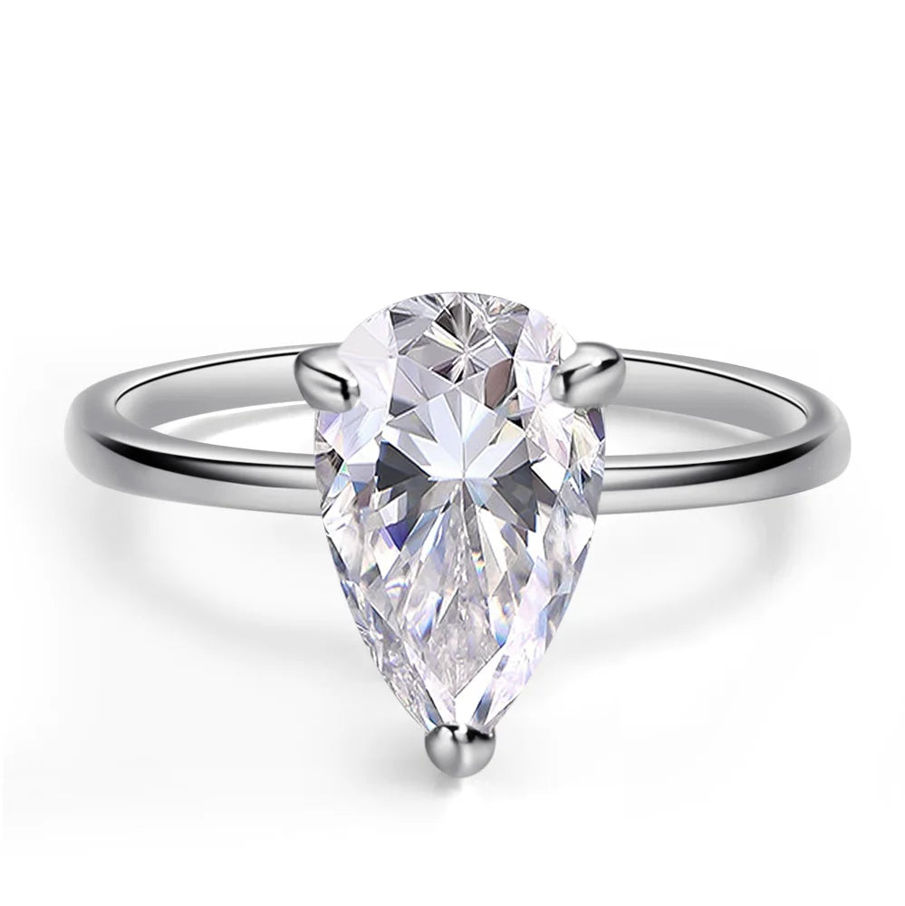 1/2/3/4CT Pear Cut D Color Moissanite Rings/Necklace For Women S925 Silver VVS1 Lab Diamond Waterdrop Pendant Jewely Gift