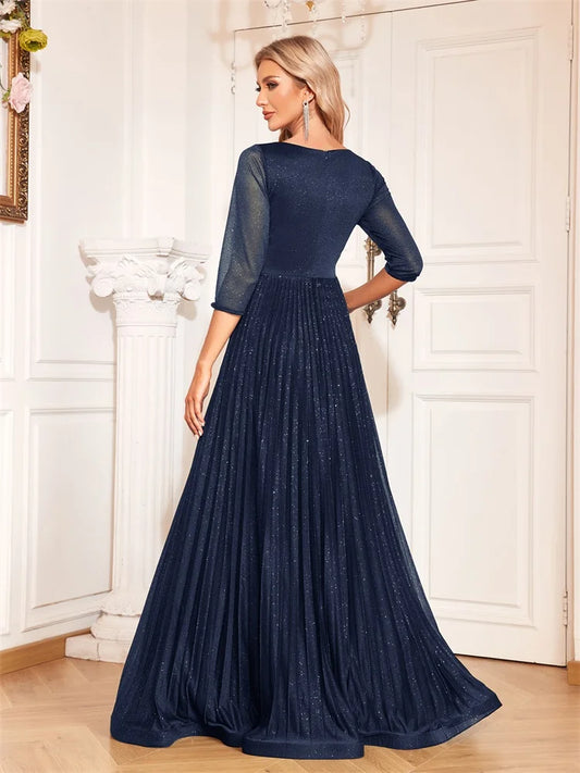 Vestido de Noite Formal de Luxo Manga Comprida elegante Decote V Comprimento Chão Feminino 2025 Chiffon Baile Coquetel Formatura