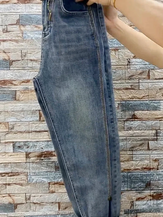 High Waist Straight Jeans Loose Fit Stretch Haren Denim Pants