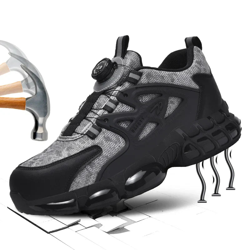 Anti-slip Safety Shoes Men Rotary Button Safety Shoes for Men Work Shoes Anti-smash Men's Sports Shoes Safety Pro