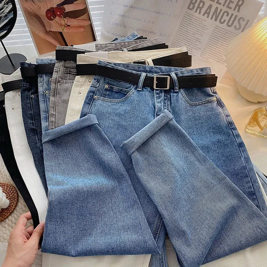 High-Waisted Straight-Leg Slimming Vintage Jeans Women's Casual Harajuku Style Petite Nine-Point Lenzo Father's Pants Summer Lig