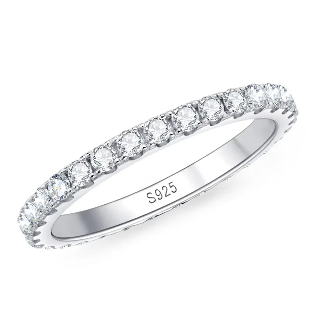2mm D Color Moissanite Ring 925 Sterling Sliver Solid 18k White Gold Eternity Band Wedding Engagement Rings For Women