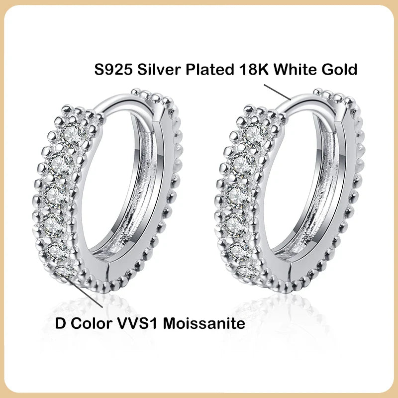 Luxury Designer 0.14CT Full Moissanite Hoop Earrings S925 Sterling Silver Earring For Women Party Wedding Fine Jewelry Gift