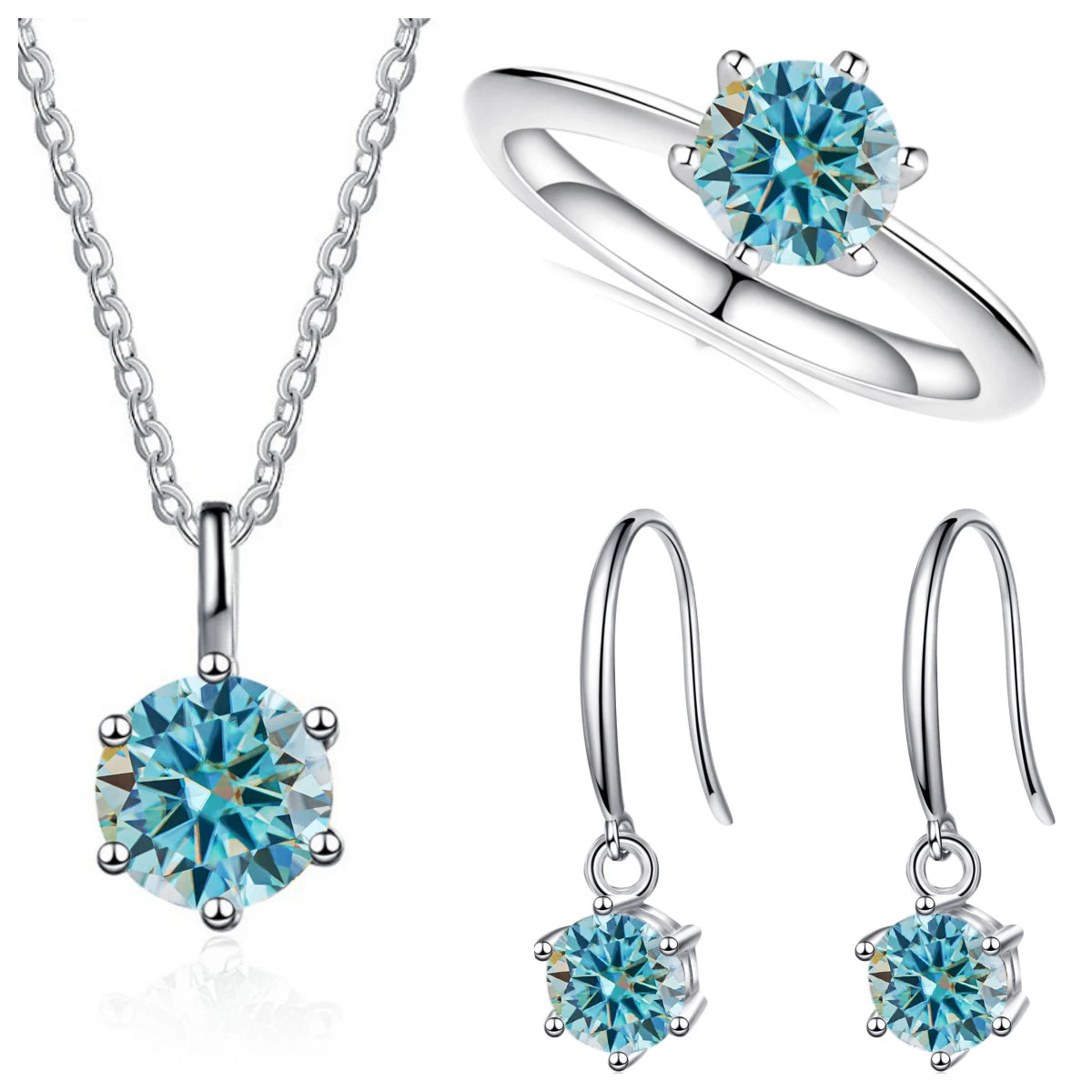 Total 2.5ct Solitaire 925 Sterling Silver moissanite Jewelry set for charm lady for Women Fine Jewelry dating party gift