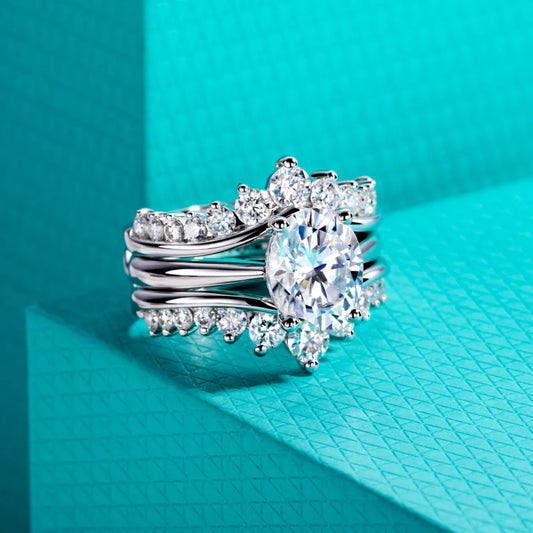 3ct Oval Moissanite Wedding Bands 18k Gold Plated 925 Sterling Silver Bridal Rings Set for Girls Jewelry Wholesale