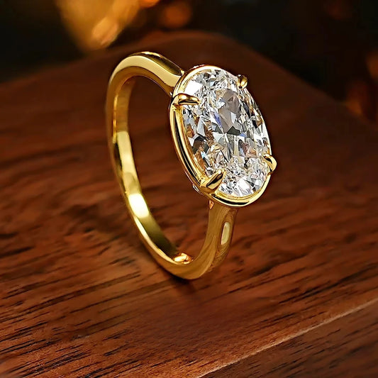 S925 Silver 7 * 11mm Elliptical White Zircon Ring Set with Classic Fashion Women's Jewelry