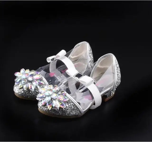 Fashion Cinderella Crystal Bright Diamond Shoes Girl Princess Single Shoes Girl Performance High Heels Shoes