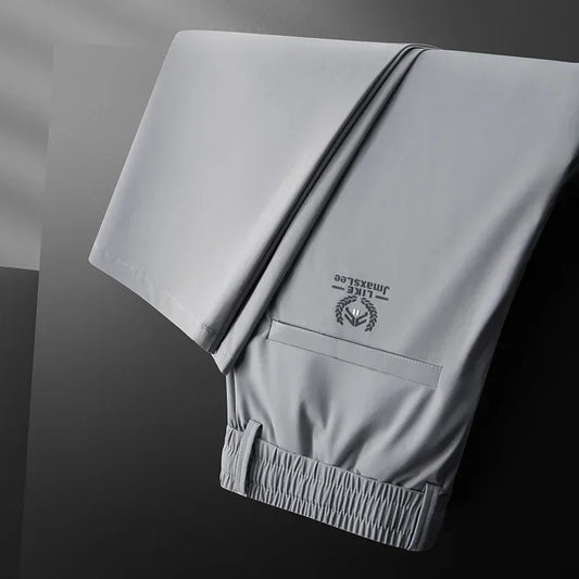 2024 Summer Soft Ice Silk Fabric Men's Thin Casual Pants Korean-style Fashion Straight High Stretch Trousers Male Luxury Brand