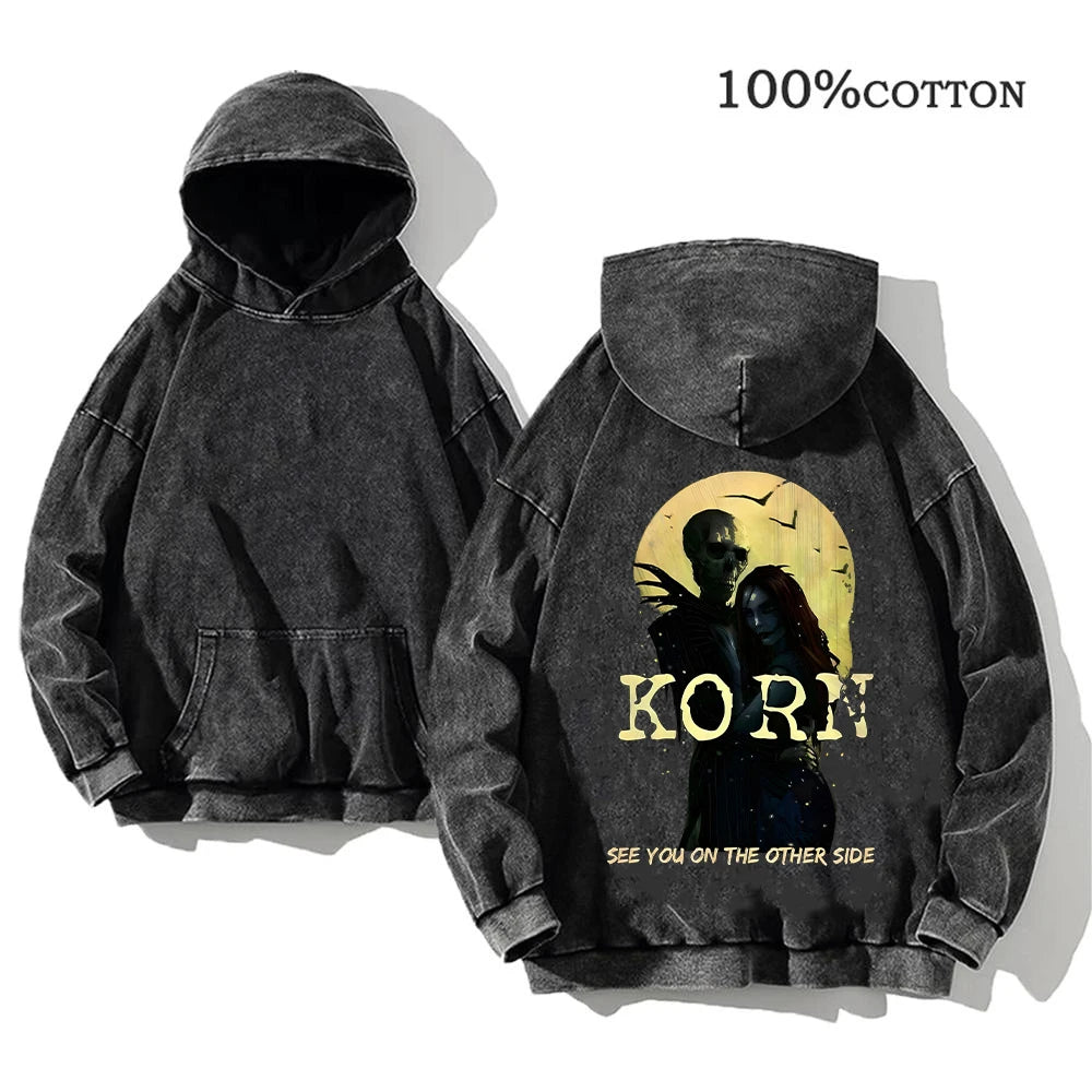 World Tour Hoodies Vintage Washed Men's Sweatshirts Cotton Hip Hop Streetwear Hooded Pullover Loose Y2K Tops